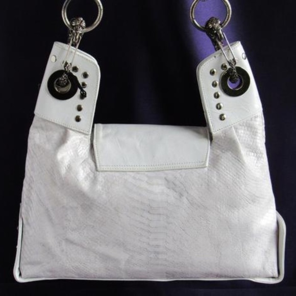 MICHELLE MONROE WHITE SNAKESKIN LEATHER HANDBAG - Picture 2 of 8